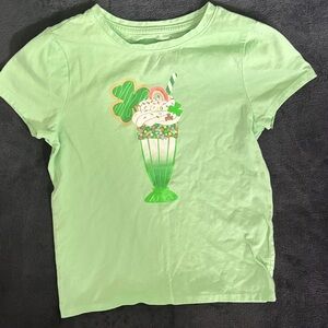 Cat & Jack Light Green Kids Tee with Shamrock and Milkshake Graphic